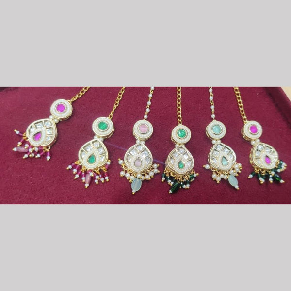 SNERA Gold Plated Crystal Stone And Pearls Maangtikka