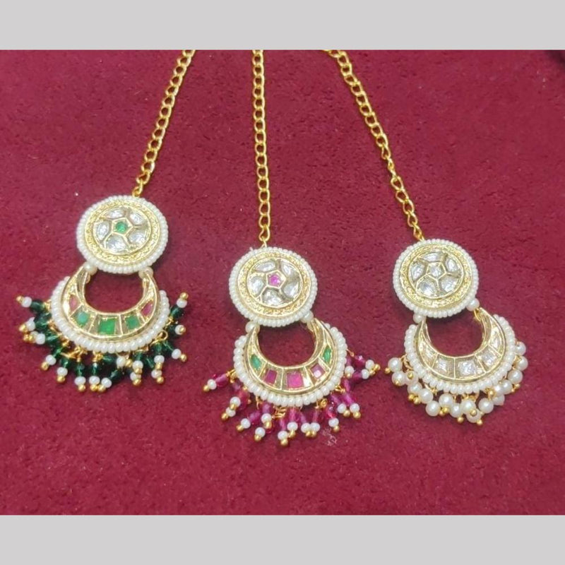 SNERA Gold Plated Crystal Stone And Pearls Maangtikka