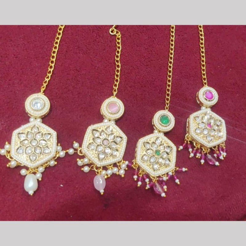 SNERA Gold Plated Crystal Stone And Pearls Maangtikka