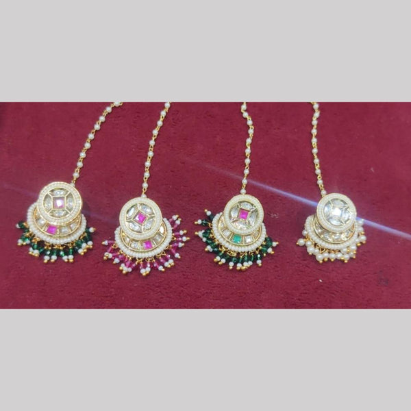 SNERA Gold Plated Crystal Stone And Pearls Maangtikka