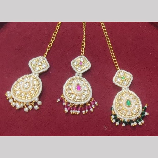 SNERA Gold Plated Crystal Stone And Pearls Maangtikka