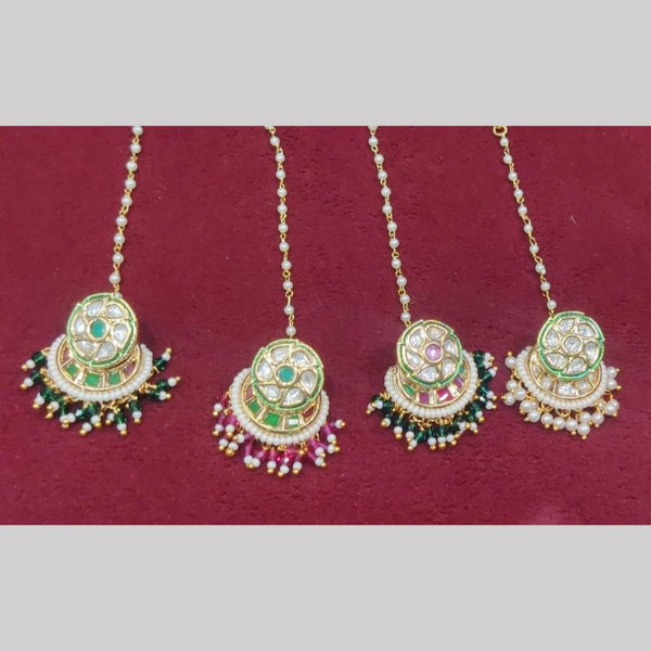 SNERA Gold Plated Crystal Stone And Pearls Maangtikka