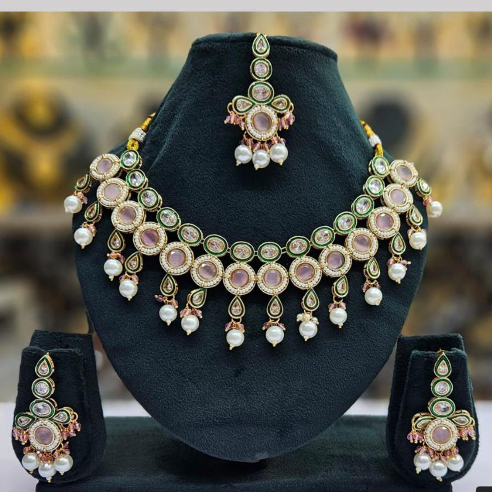 SNERA Gold Plated Crystal Stone And Pearls Necklace Set