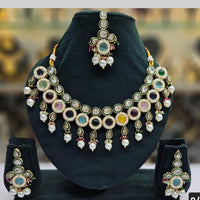 SNERA Gold Plated Crystal Stone And Pearls Necklace Set