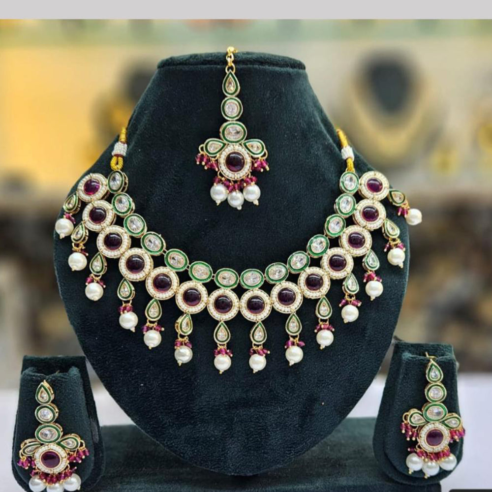 SNERA Gold Plated Crystal Stone And Pearls Necklace Set