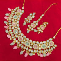 SNERA Gold Plated Kundan Stone And Beads Necklace Set