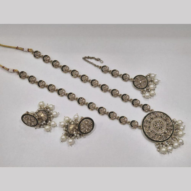 SNERA Gold Plated Crystal Stone And Pearls Long Necklace Set