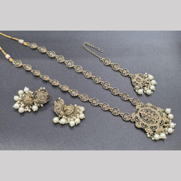 SNERA Gold Plated Crystal Stone And Pearls Long Necklace Set