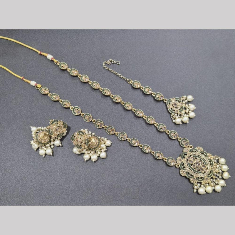 SNERA Gold Plated Crystal Stone And Pearls Long Necklace Set