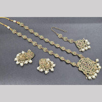 SNERA Gold Plated Crystal Stone And Pearls Long Necklace Set