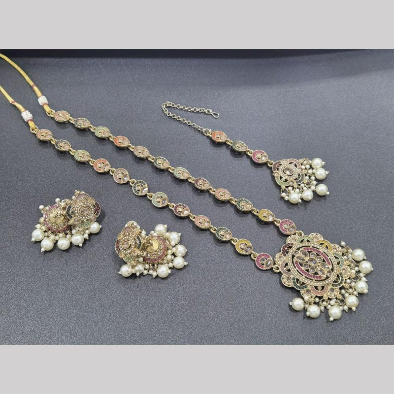 SNERA Gold Plated Crystal Stone And Pearls Long Necklace Set