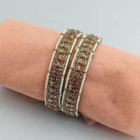 SNERA Gold Plated Crystal Stone And Pearls Bangles Set