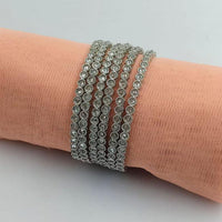 SNERA Silver Plated Crystal Stone Bangles Set