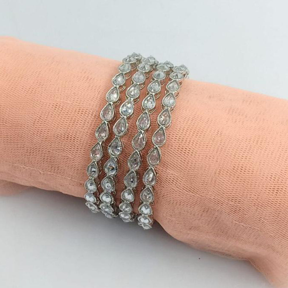 SNERA Silver Plated Crystal Stone Bangles Set