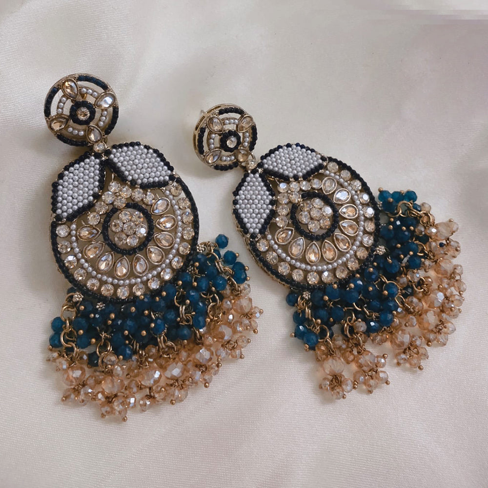 SNERA Gold Plated Crystal Stone And Beads Dangler Earrings