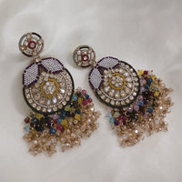 SNERA Gold Plated Crystal Stone And Beads Dangler Earrings