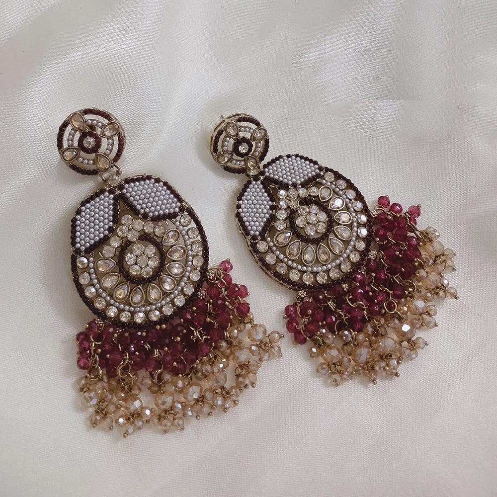 SNERA Gold Plated Crystal Stone And Beads Dangler Earrings