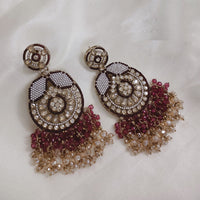 SNERA Gold Plated Crystal Stone And Beads Dangler Earrings