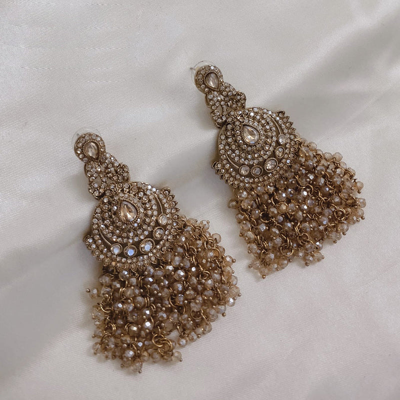 SNERA Gold Plated Crystal Stone And Beads Dangler Earrings