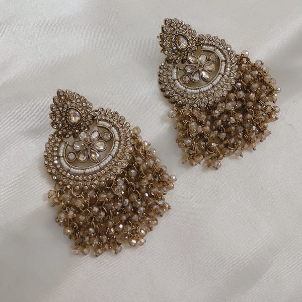 SNERA Gold Plated Crystal Stone And Beads Dangler Earrings