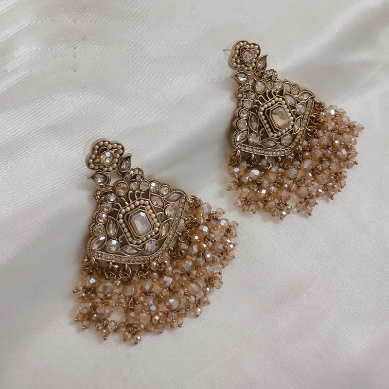 SNERA Gold Plated Crystal Stone And Beads Dangler Earrings