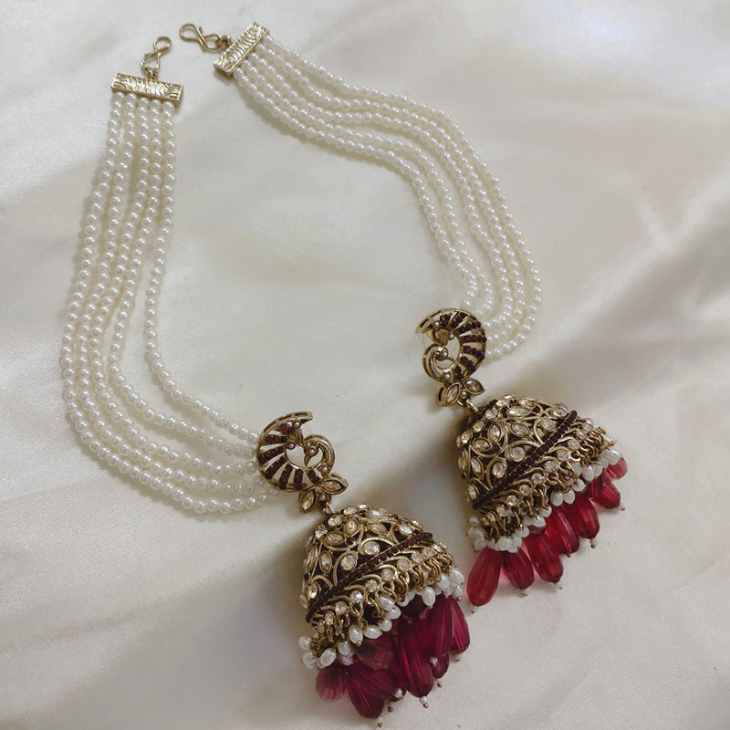 SNERA Gold Plated Crystal Stone Pearl And Beads Kanchain Jhumki Earrings