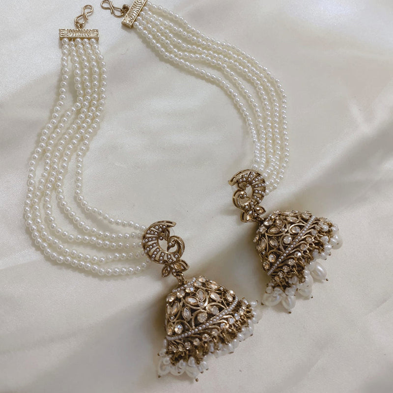 SNERA Gold Plated Crystal Stone Pearl And Beads Kanchain Jhumki Earrings