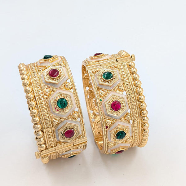 SNERA Gold Plated Pota Stone Openable Bangle Set