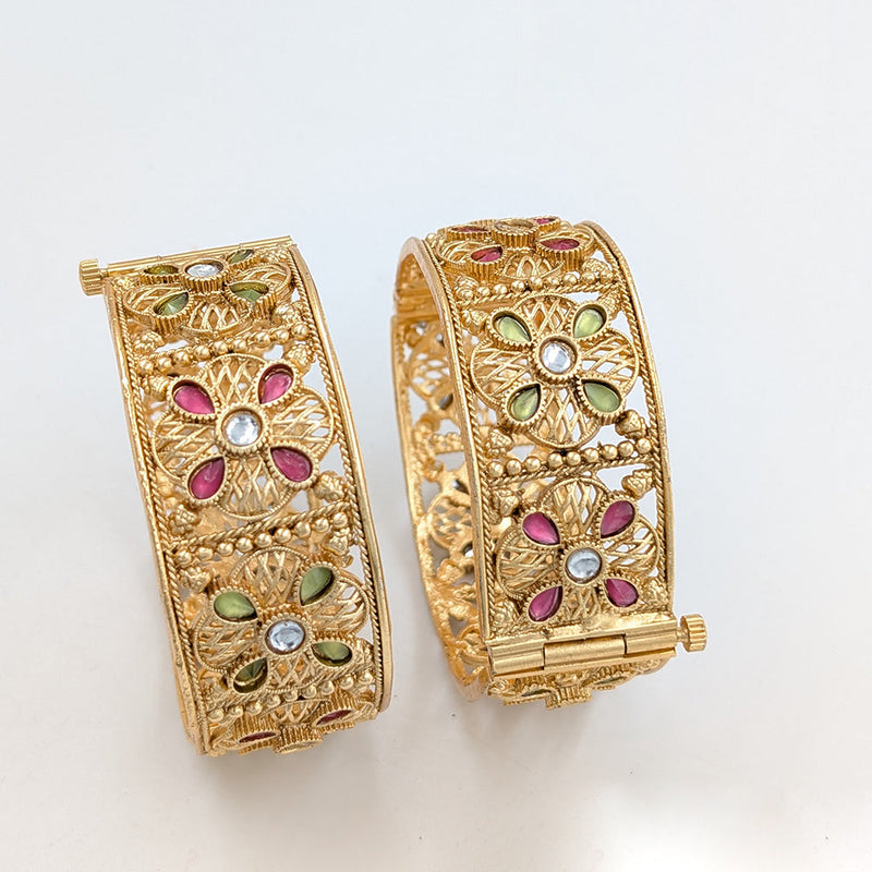 SNERA Gold Plated Pota Stone Openable Bangle Set