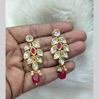 SNERA Gold Plated designer Kundan Stone And Beads Dangler Earrings