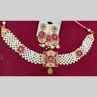 SNERA Gold Plated Pota Stone And Pearls Choker Necklace Set