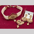 SNERA Gold Plated Pota Stone And Pearls Choker Necklace Set