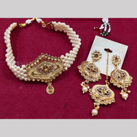 SNERA Gold Plated Pota Stone And Pearls Choker Necklace Set