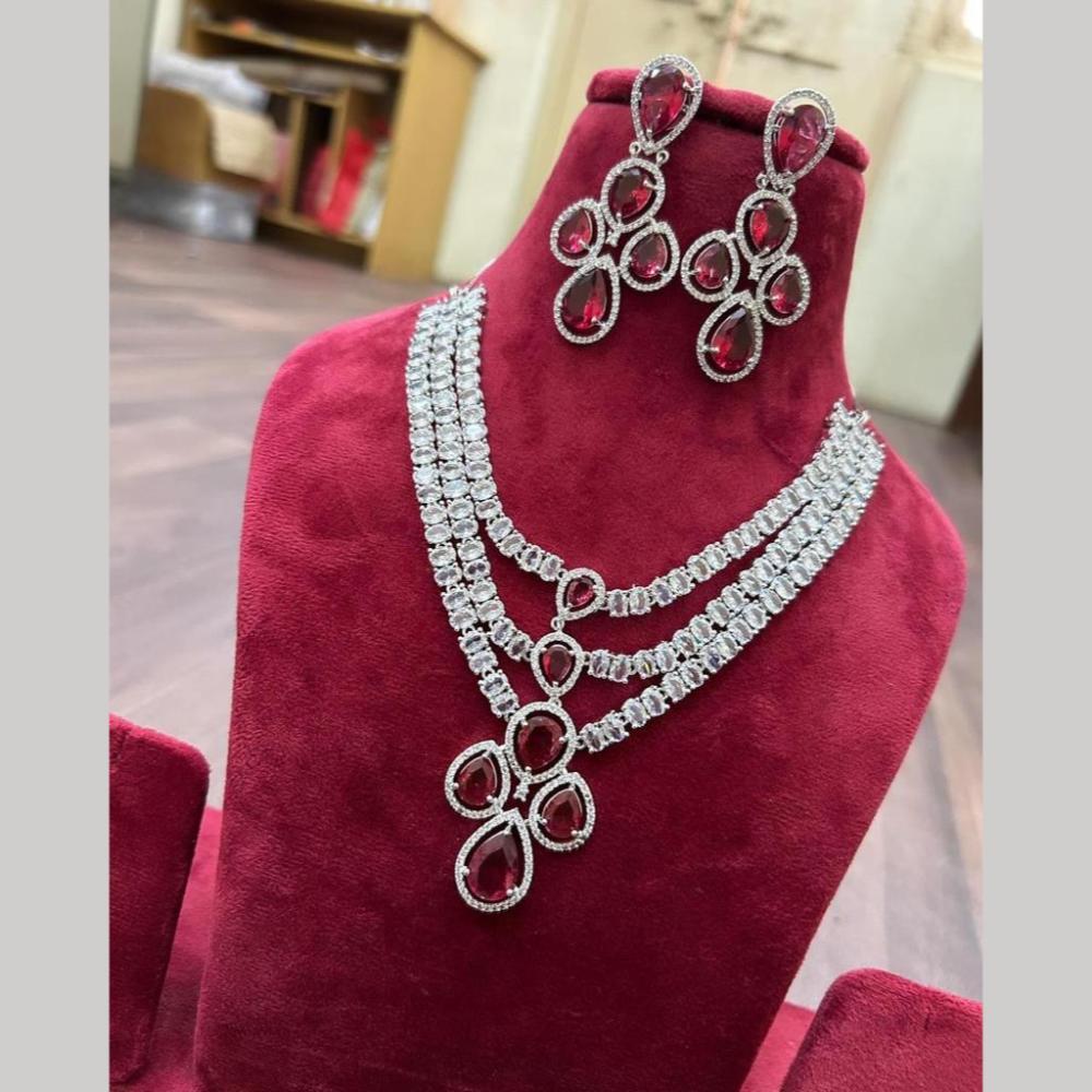 SNERA Silver Plated American Diamond Necklace Set