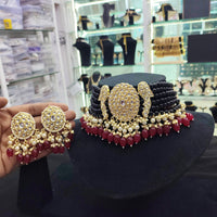 SNERA Gold Plated Kundan Stone And Pearls Choker Necklace Set