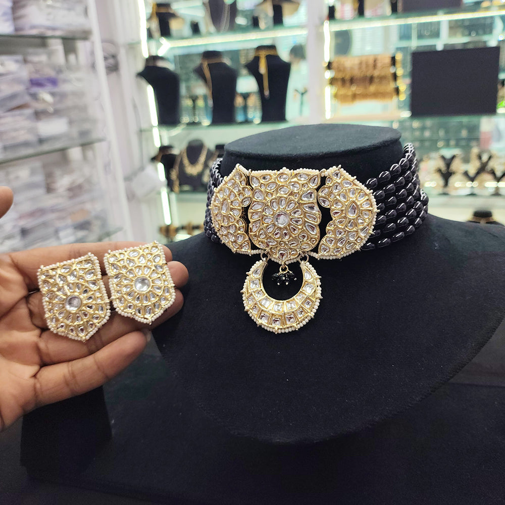 SNERA Gold Plated Kundan Stone And Pearls Choker Necklace Set