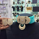 SNERA Gold Plated Kundan Stone And Pearls Choker Necklace Set