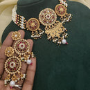 SNERA Gold Plated Kundan Stone And Pearls Choker Meenakari Necklace Set