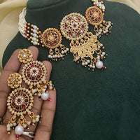 SNERA Gold Plated Kundan Stone And Pearls Choker Meenakari Necklace Set