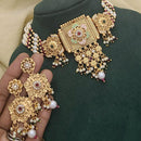 SNERA Gold Plated Kundan Stone And Pearls Choker Meenakari Necklace Set