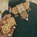 SNERA Gold Plated Kundan Stone And Pearls Choker Meenakari Necklace Set