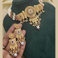 SNERA Gold Plated Kundan Stone And Pearls Choker Meenakari Necklace Set