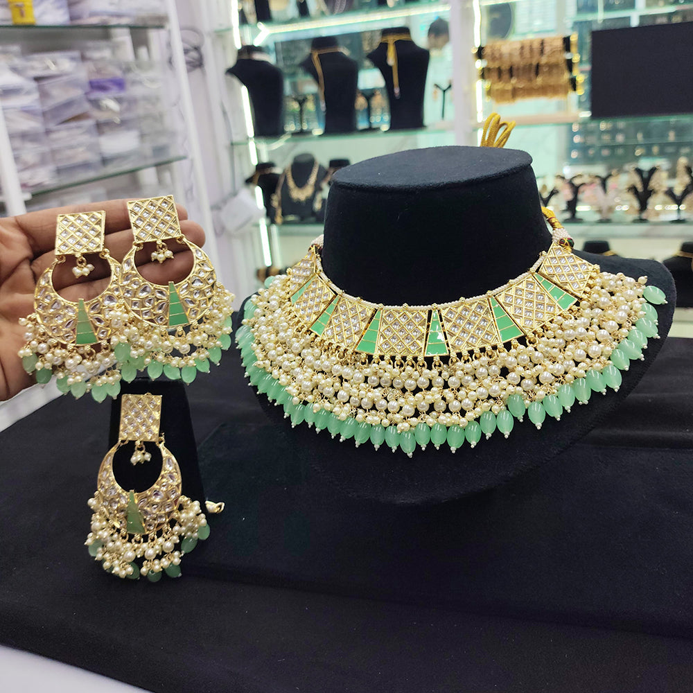 SNERA Gold Plated Kundan And Beads Meenakari Necklace Set