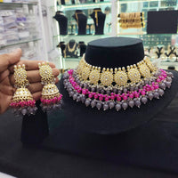 SNERA Gold Plated Kundan And Beads Necklace Set