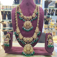 SNERA Gold Plated Pota Stone And Beads Temple Double Necklace Set