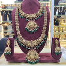 SNERA Gold Plated Pota Stone And Beads Temple Double Necklace Set