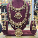 SNERA Gold Plated Pota Stone And Beads Temple Double Necklace Set