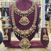 SNERA Gold Plated Pota Stone And Beads Temple Double Necklace Set