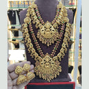 SNERA Gold Plated Pota Stone And Beads Temple Double Necklace Set