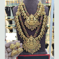 SNERA Gold Plated Pota Stone And Beads Temple Double Necklace Set